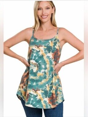 A Girl Thing Tie-Dye Scoop Neck Size Large Tank Flowy Top - Teal Multi